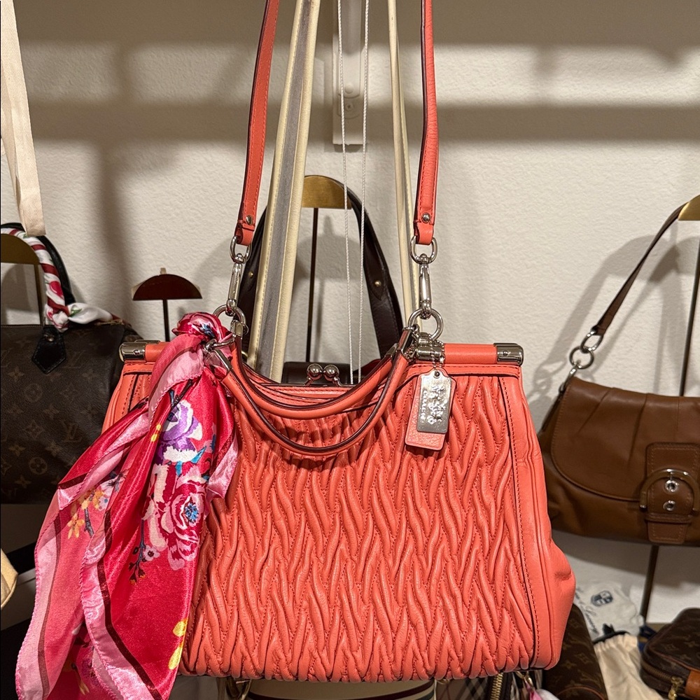 Coach Coral Quilted Handbag with Floral Scarf
